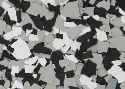This image shows a flake epoxy called Domino which is composed of colored flakes.