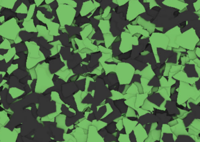 This image shows a flake epoxy called Slime which is composed of light and dark colored flakes.