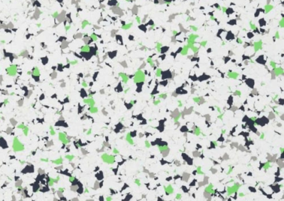 This image shows a flake epoxy called Boom which is composed of light and dark colored flakes.