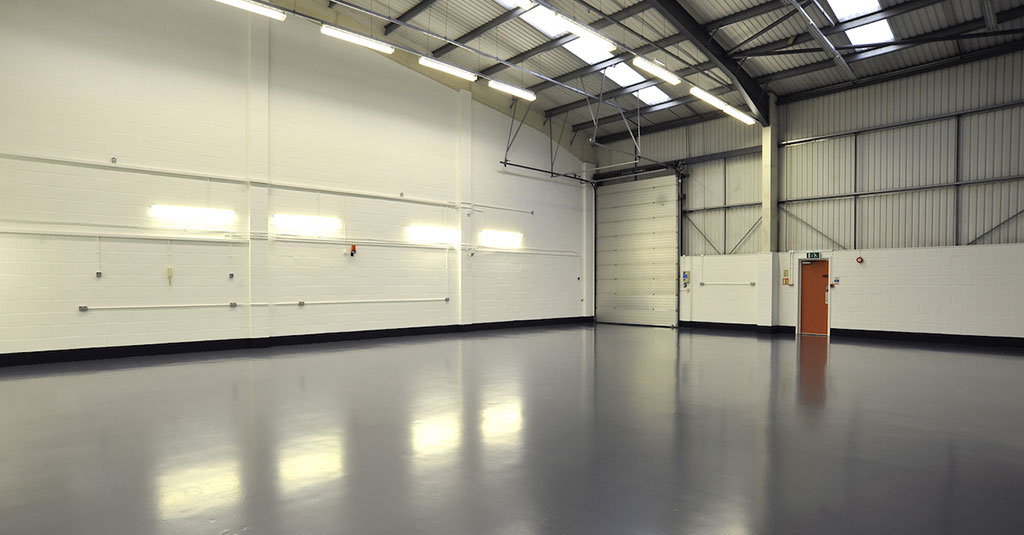 This image shows a warehouse with polyaspartic floor coating.